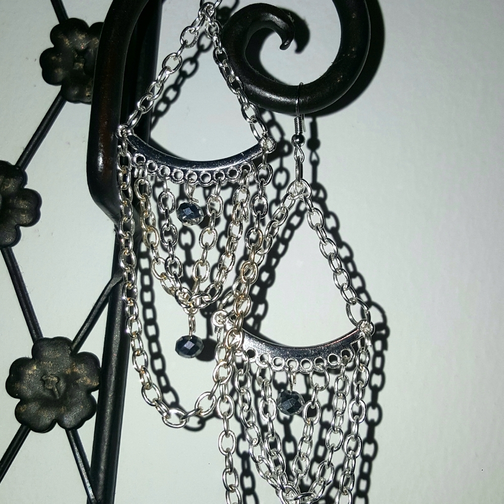 Silver Chain Chandelier Party Wedding Earrings